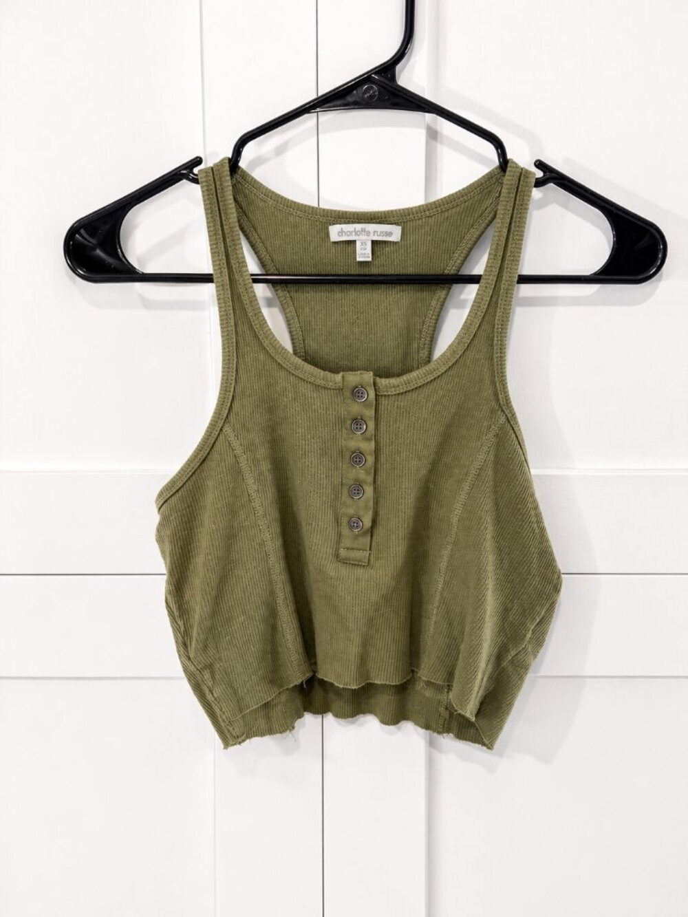 Charlotte Russe | Olive Green Ribbed Henley Racerback Crop Tank – Size XS